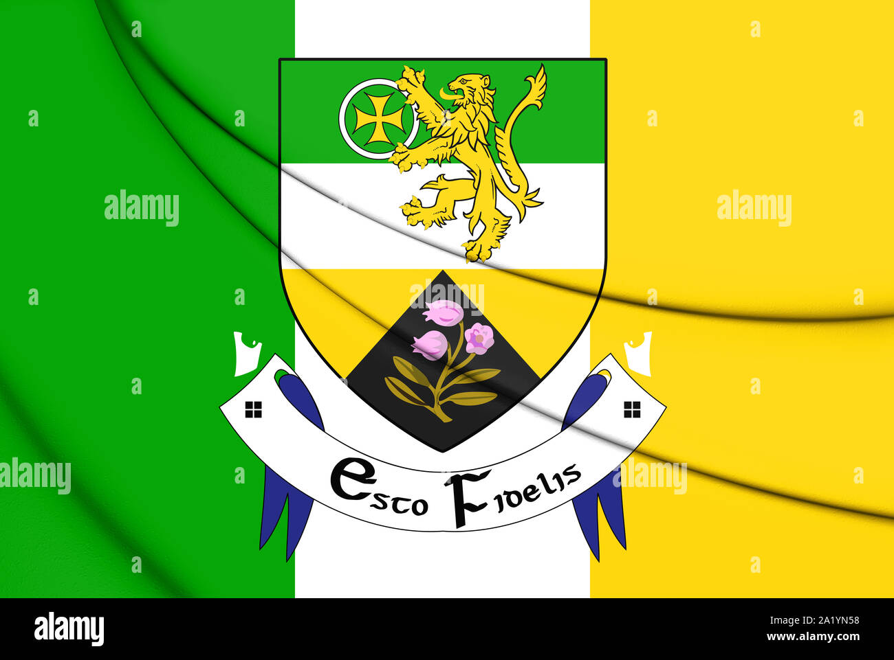 3D Flag of Offaly county, Ireland. 3D Illustration. Stock Photo