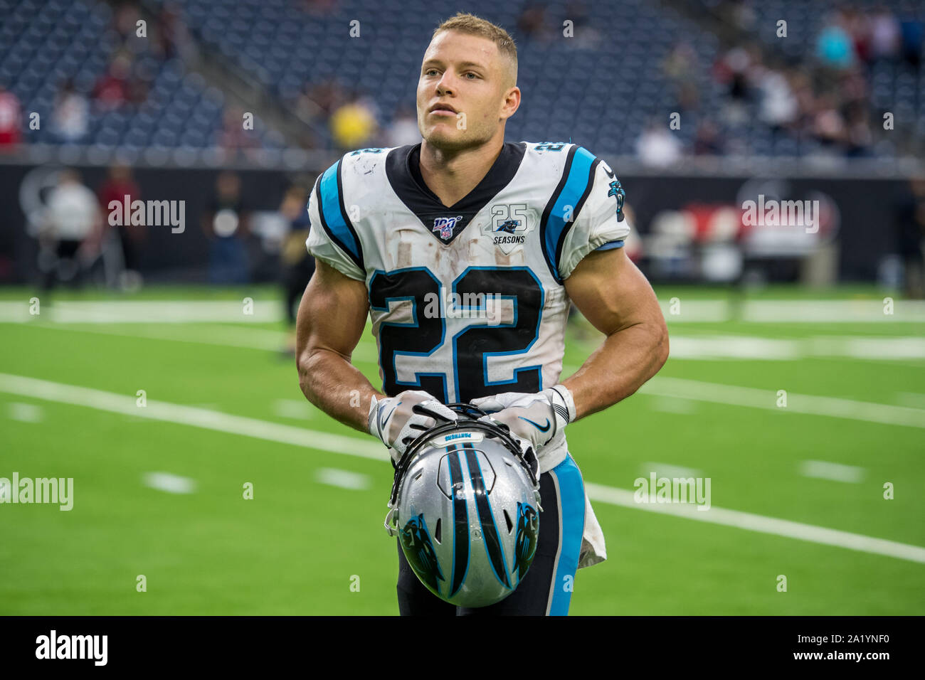 houston-tx-usa-29th-sep-2019-carolina-panthers-running-back-christian-mccaffrey-22-leaves-the-field-after-an-nfl-football-game-between-the-carolina-panthers-and-the-houston-texans-at-nrg-stadium-in-houston-tx-the-panthers-won-the-game-16-to-10trask-smithcsmalamy-live-news-2A1YNF0.jpg