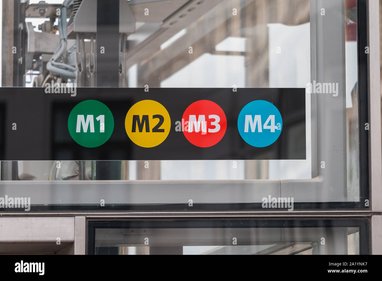 Copenhagen, Zealand Denmark - 29 9 2019: Metro lines symbols M1, M2, M3