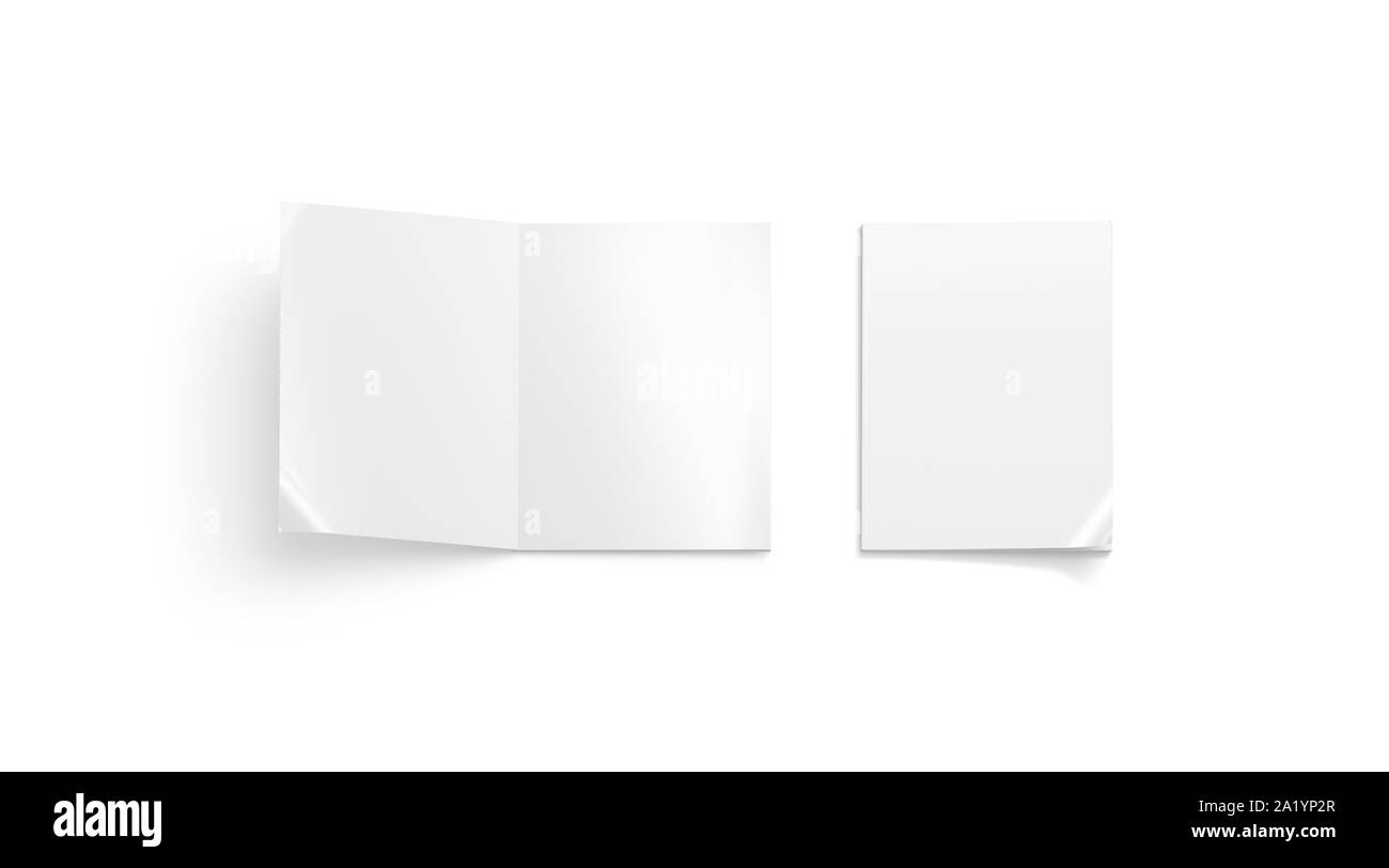 Blank white opened and closed a4 magazine mockup, top view, Stock Photo