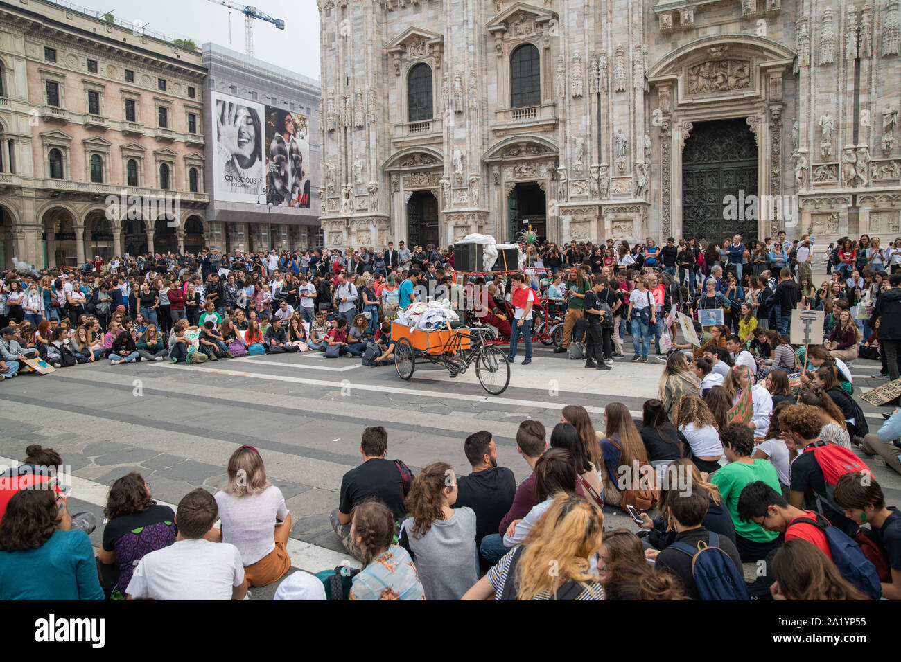 Milan, Italy – September 27, 2019: “Fridays For Future” climate change strike protest – Milano per il clima, Thousands of citizen and students protest Stock Photo