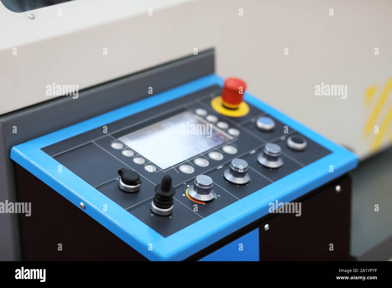Control panel of modern industrial machine. Selective focus Stock Photo