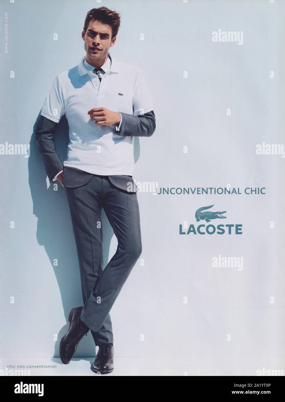 poster advertising Lacoste fashion house in paper magazine from 2011 year, advertisement, creative Lacoste advert from 2010s Stock Photo