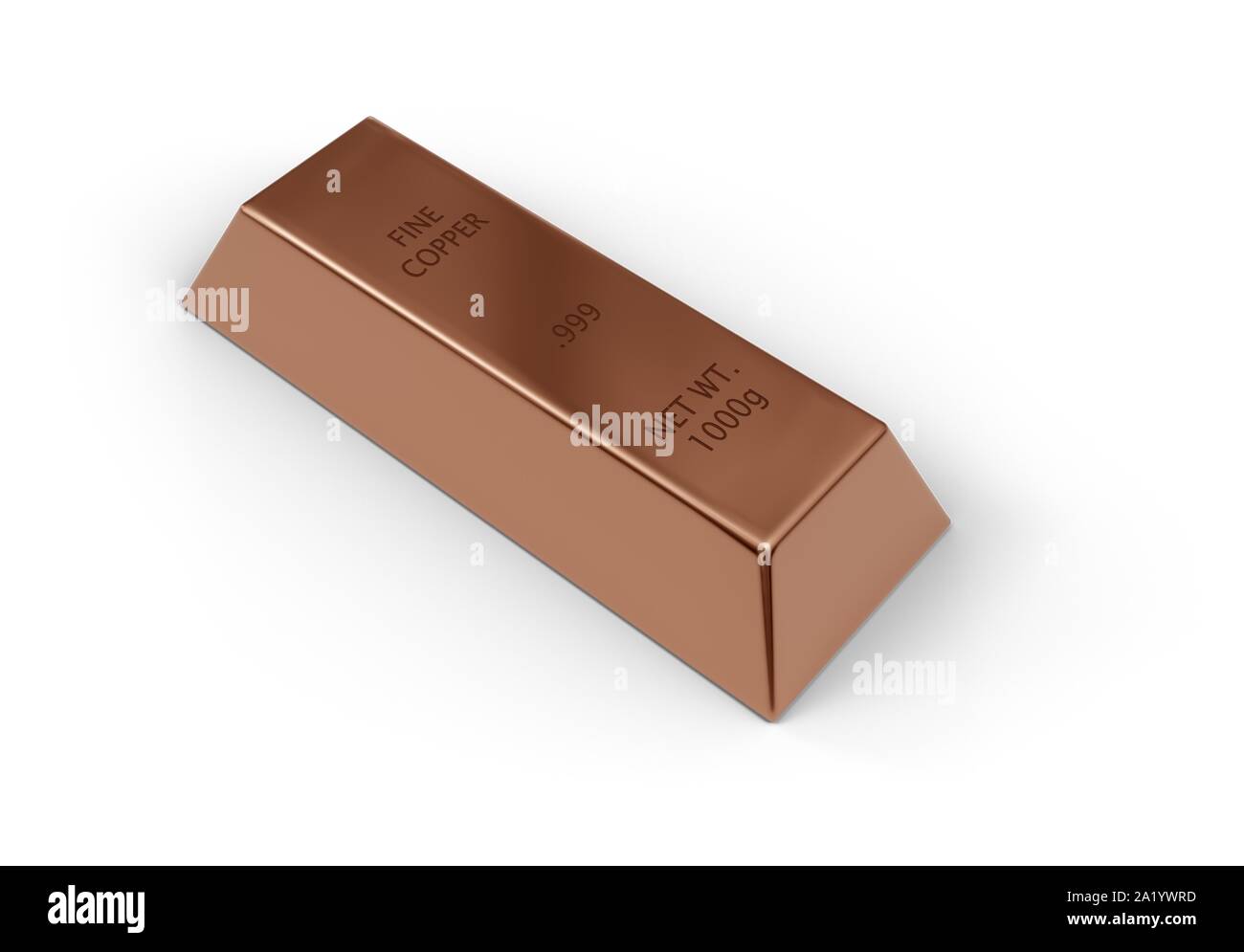 Shiny copper ingot or bar over white background - essential