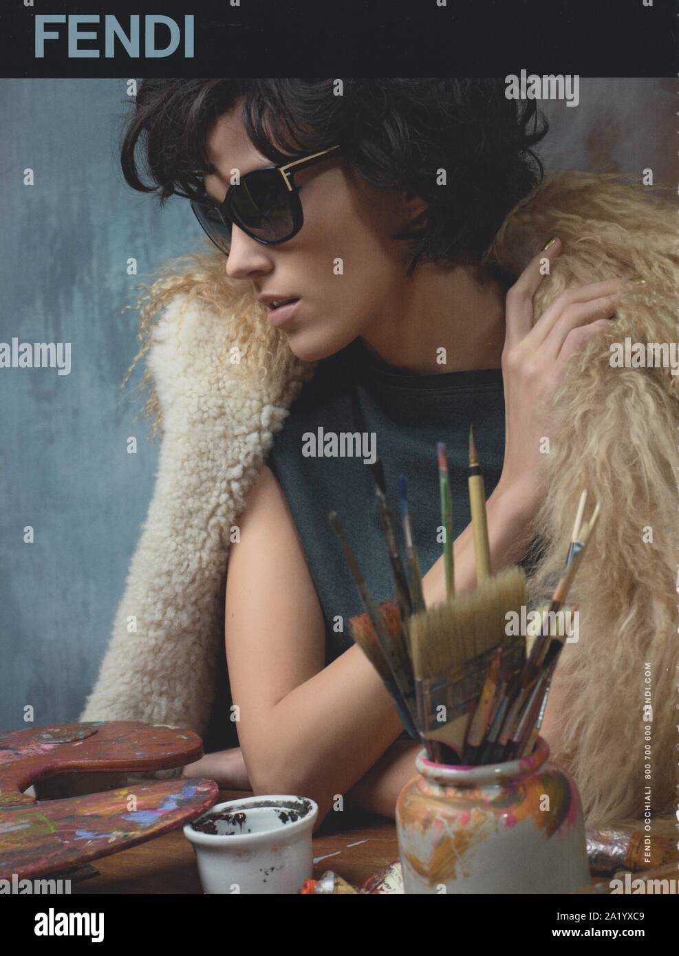 poster advertising FENDI fashion house with Raquel Zimmermann in paper  magazine from 2007 year, advertisement, creative FENDI advert from 2000s  Stock Photo - Alamy