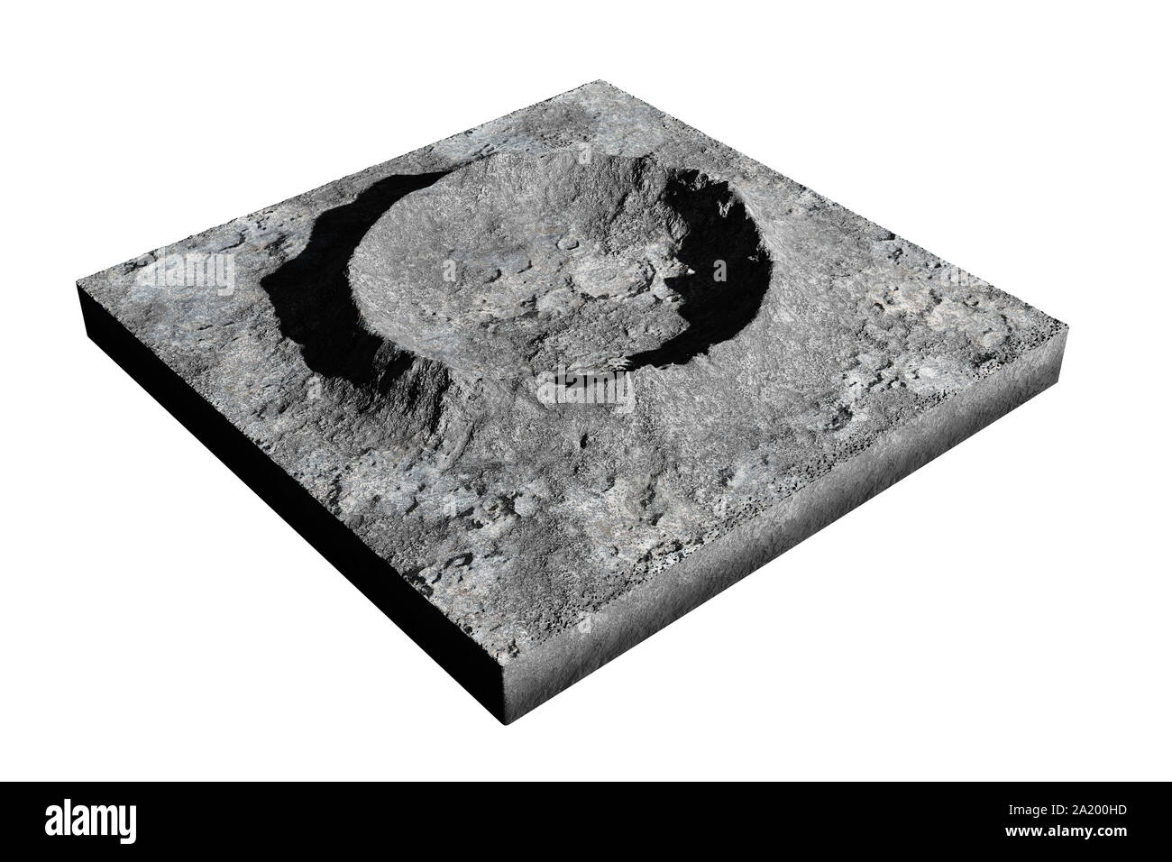 cross section of crater on the surface of the Moon, isolated on white background Stock Photo