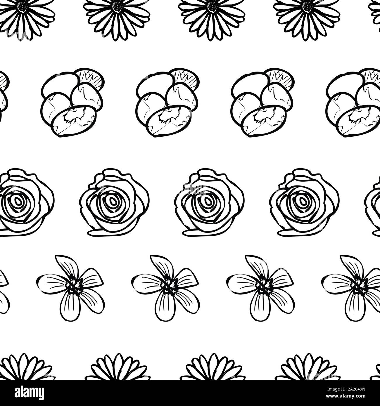Hand drawn garden flower doodle seamless pattern background Stock ...