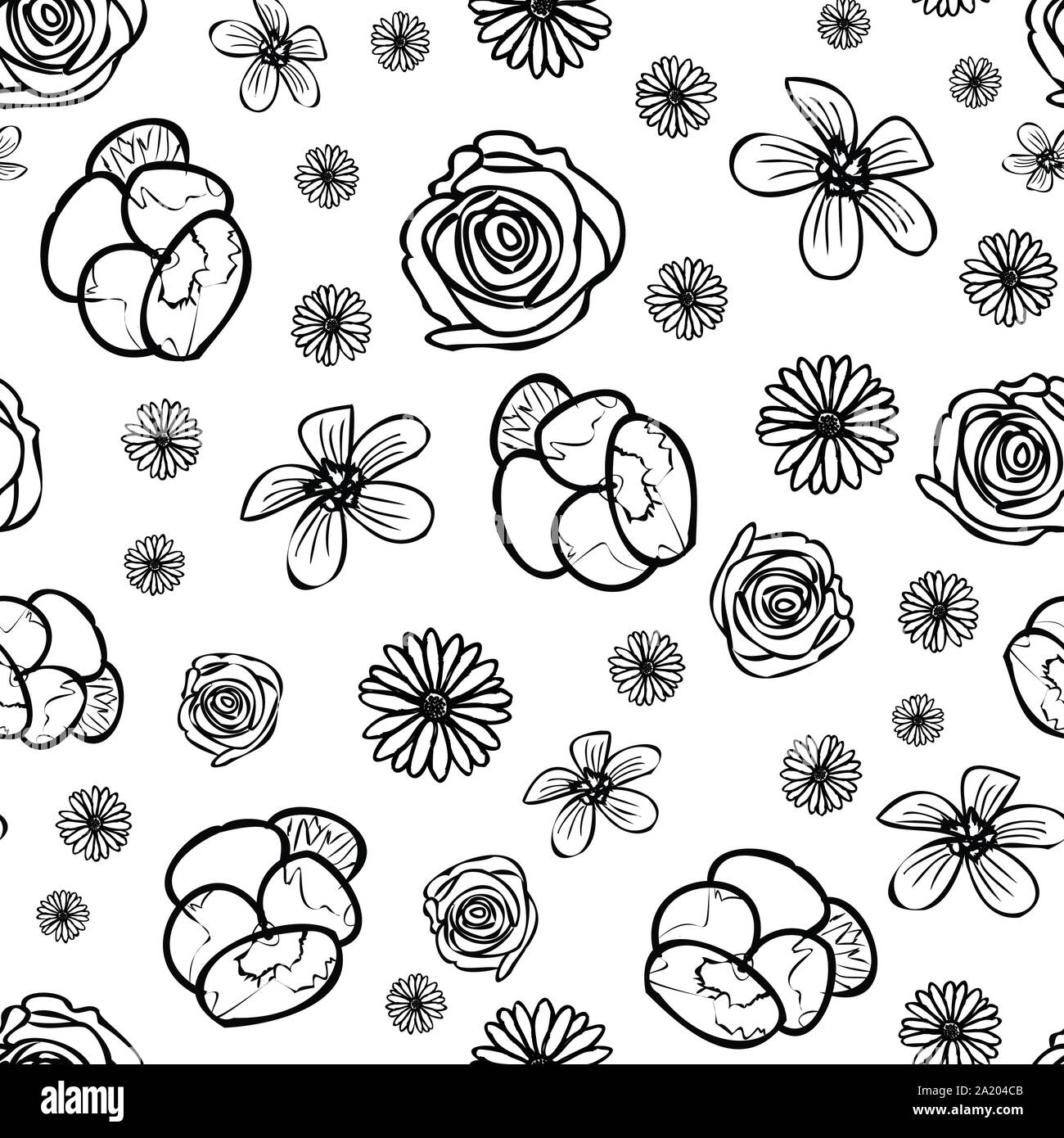Hand drawn garden flower doodle seamless pattern background Stock ...