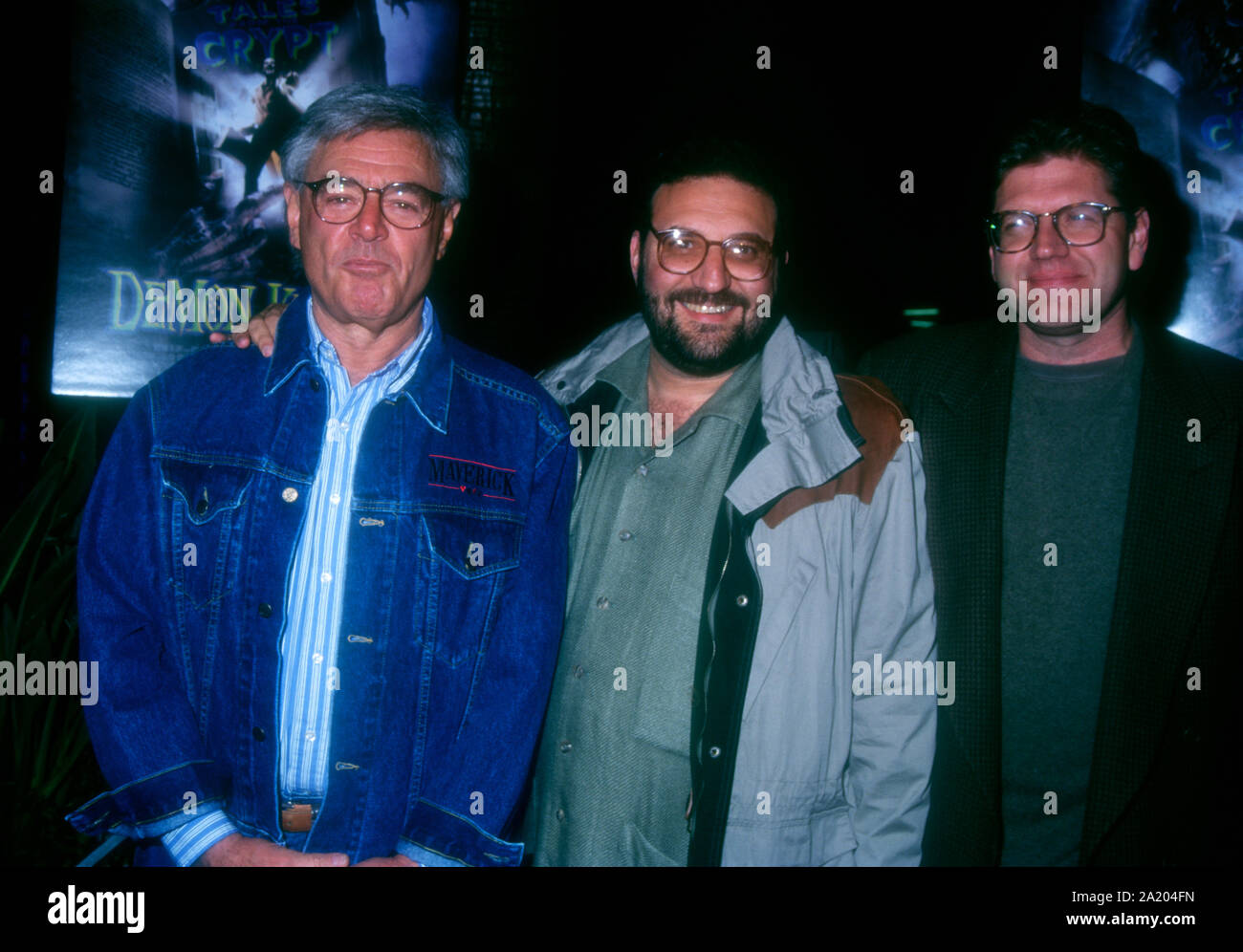 Hollywood, California, USA 11th January 1995 (L-R) Director Richard Donner, producer Joel Silver and director Robert Zemeckis attend 'Tales from the Crypt: Demon Knight' Hollywood Premiere on January 11, 1995 at Hollywood Galaxy Theatre in Hollywood, California, USA. Photo by Barry King/Alamy Stock Photo Stock Photo