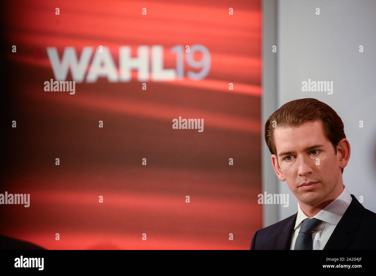 Vienna, Austria. 29th Sep, 2019. Austrian People's Party leader, Sebastian Kurz seen during a live tv debate for the snap Parliamentary elections at the Hofburg. Credit: SOPA Images Limited/Alamy Live News Stock Photo