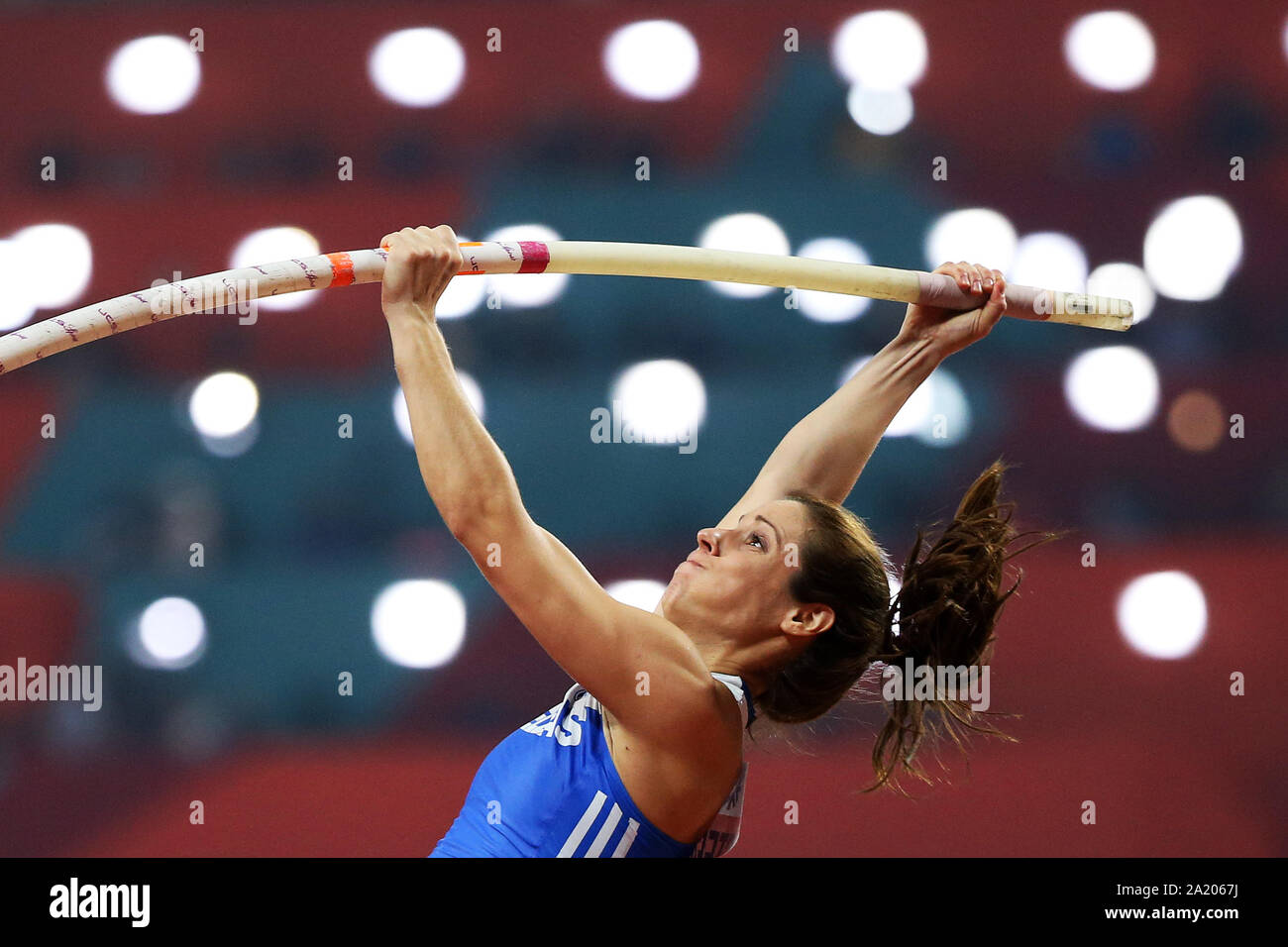 Doha, Qatar. 29th Sep, 2019. Katerina Stefanidi of Greece competes