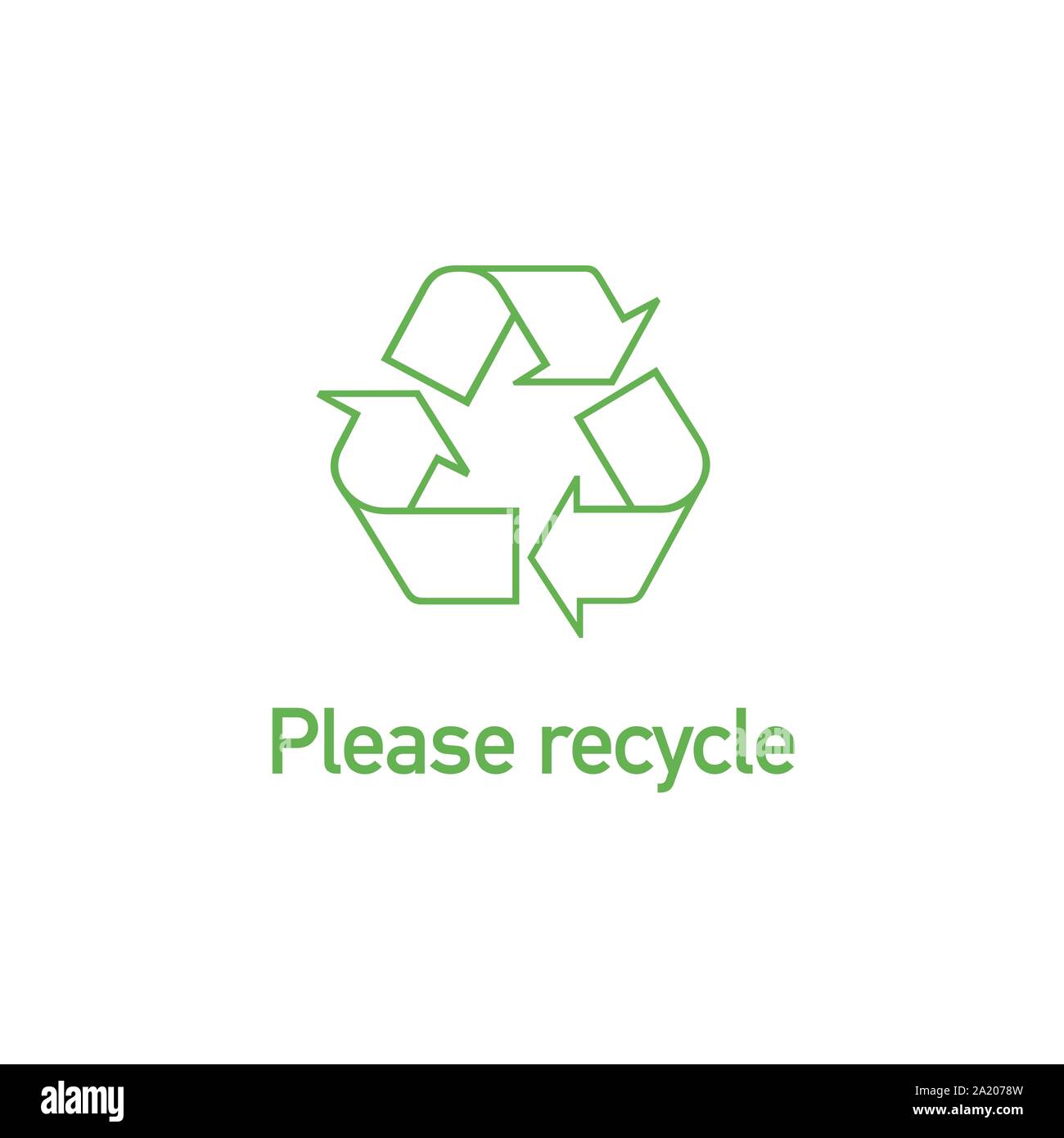 Green Linear recycle icon with text Please recycle. Stock Vector illustration isolated on white background. Stock Vector