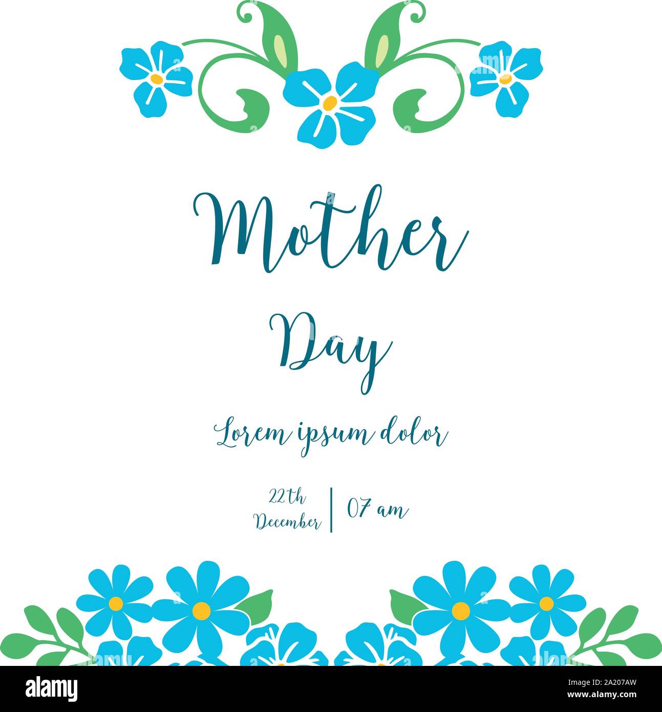 Template for greeting card of mother day, with blue wreath frame ...