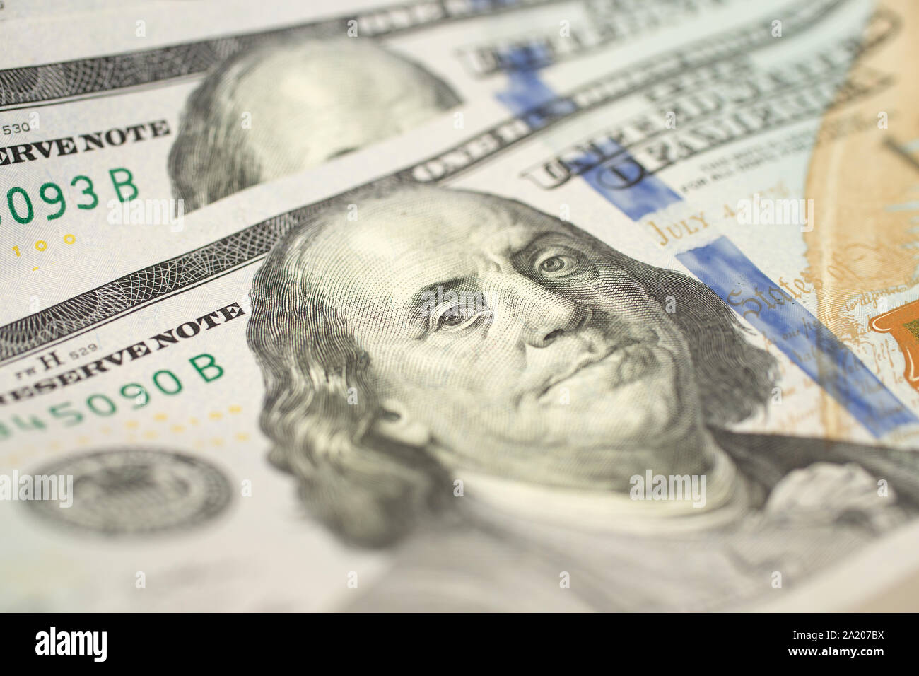 A close up background texture of new one hundred us dollar bill Stock ...