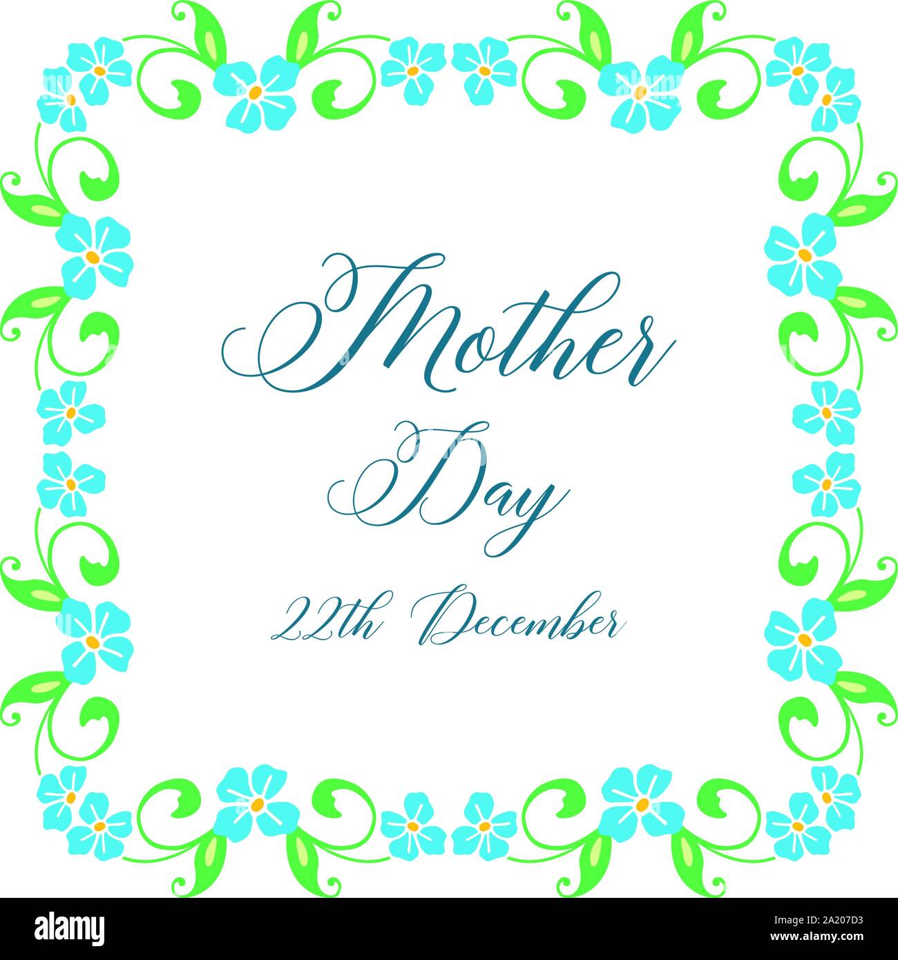 Template for greeting card of mother day, with blue wreath frame ...