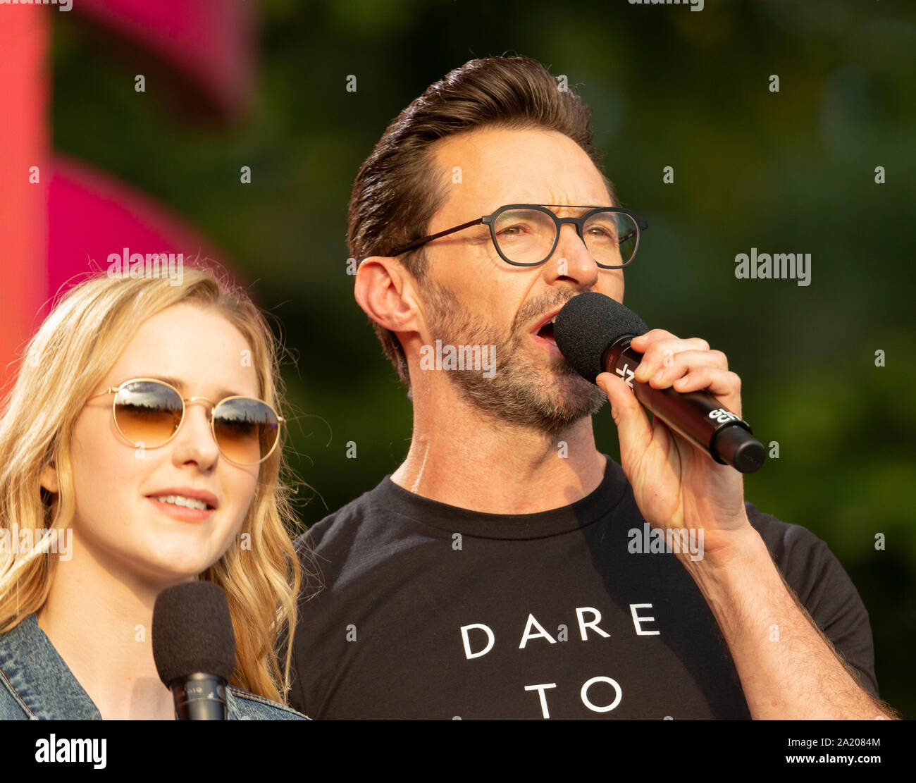 New York, NY - September 28, 2019: Rachel Brosnahan and Hugh Jackman