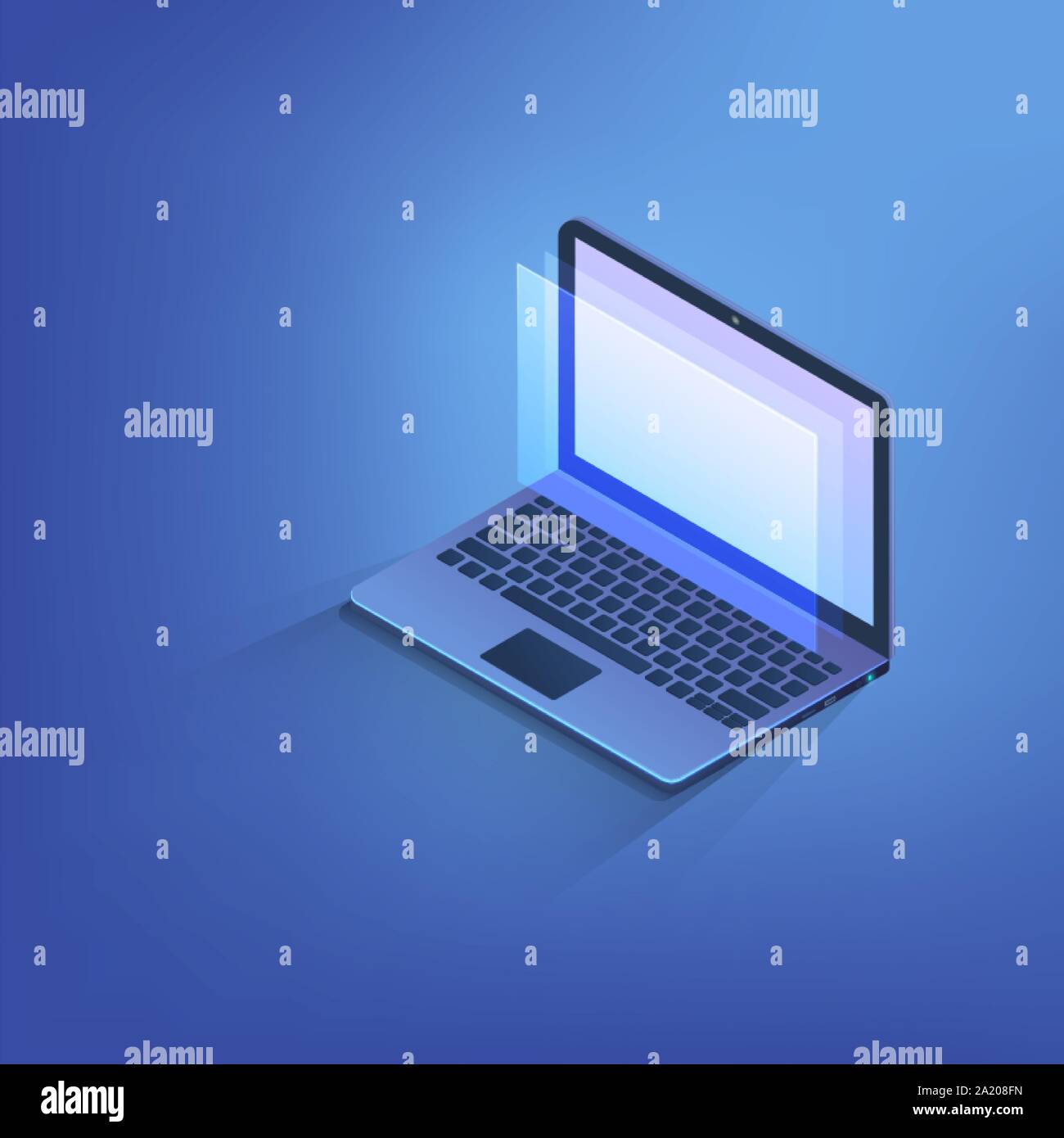 Isometric labtop, 3d computer notebook with blank copy space on screen