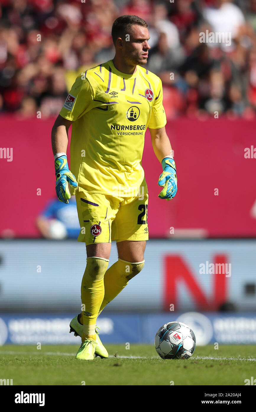 Nuremberg, Germany. 21st Sep, 2019. Soccer: 2nd Bundesliga, 1st FC Nuremberg - Karlsruher SC, 7th matchday in Max Morlock Stadium. Nuremberg goalkeeper Christian Mathenia. Credit: Daniel Karmann/dpa - IMPORTANT NOTE: In accordance with the requirements of the DFL Deutsche Fußball Liga or the DFB Deutscher Fußball-Bund, it is prohibited to use or have used photographs taken in the stadium and/or the match in the form of sequence images and/or video-like photo sequences./dpa/Alamy Live News Stock Photo
