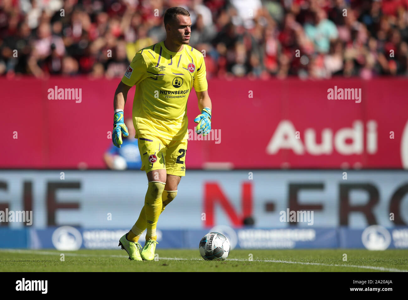 Nuremberg, Germany. 21st Sep, 2019. Soccer: 2nd Bundesliga, 1st FC Nuremberg - Karlsruher SC, 7th matchday in Max Morlock Stadium. Nuremberg goalkeeper Christian Mathenia. Credit: Daniel Karmann/dpa - IMPORTANT NOTE: In accordance with the requirements of the DFL Deutsche Fußball Liga or the DFB Deutscher Fußball-Bund, it is prohibited to use or have used photographs taken in the stadium and/or the match in the form of sequence images and/or video-like photo sequences./dpa/Alamy Live News Stock Photo