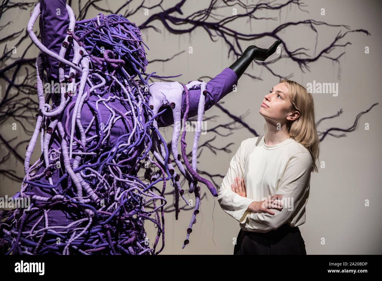 London, UK. 29th Sept 2019. Mary Sibande 'Came Apart at the Seams', Exhibition, Somerset House, London, UK. Picture shows ‘A Reversed Retrogress, Scene 2, ' 2013, part of leading contemporary South African artist Mary Sibande's first UK solo exhibition, 'Came Apart at the Seams', Exhibited at Somerset House between 3rd October - 5th January 2020. Credit: Jeff Gilbert/Alamy Live News Stock Photo