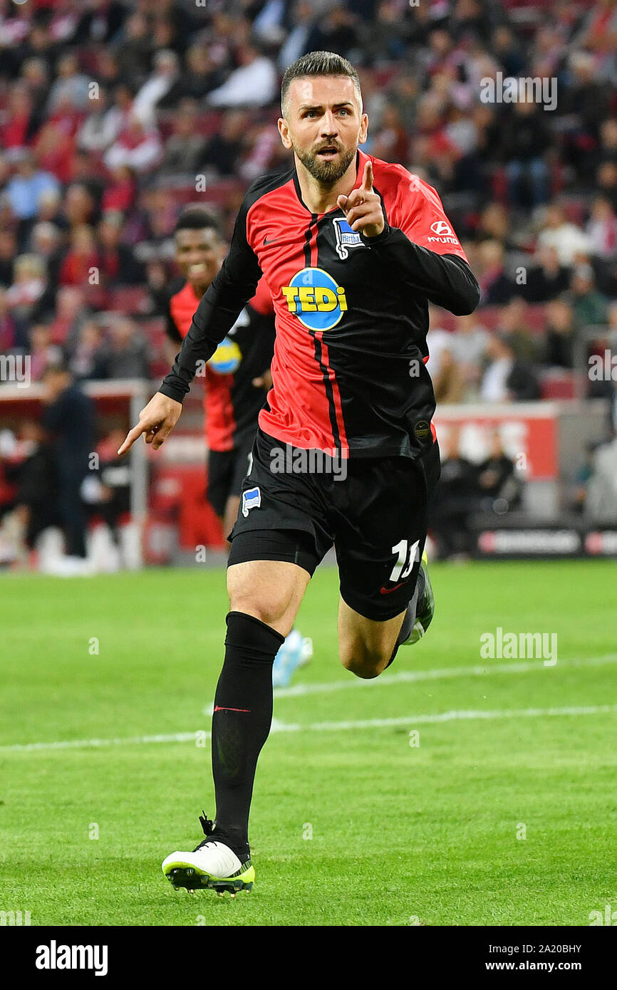 Cologne, Germany. 29th Sep, 2019. Vedad Ibisevic of Herta BSC celebrates after scoring during the Bundesliga soccer match between Herta BSC and FC Cologne in Cologne, Germany, Sept. 29, 2019. Credit: Ulrich Hufnagel/Xinhua/Alamy Live News Stock Photo