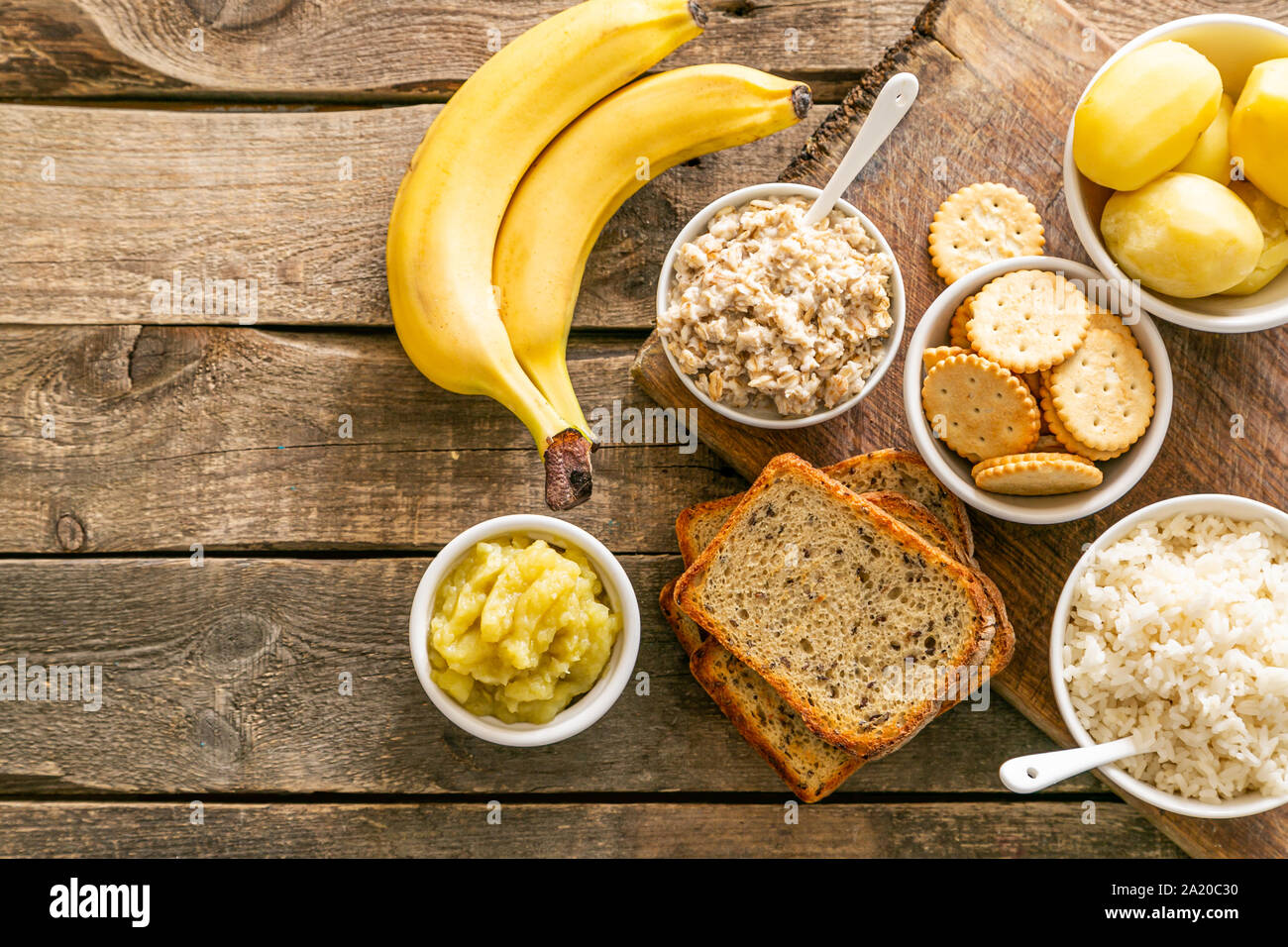 Selection of food to consume while diarrhea Stock Photo