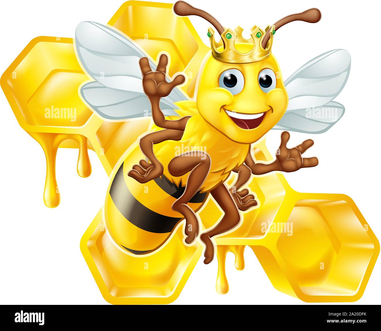 Queen Bumble Bee in Crown Honeycomb Cartoon Stock Vector