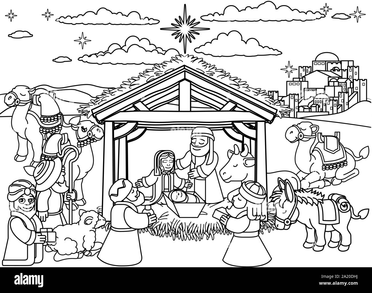 Nativity Scene Christmas Cartoon Stock Vector