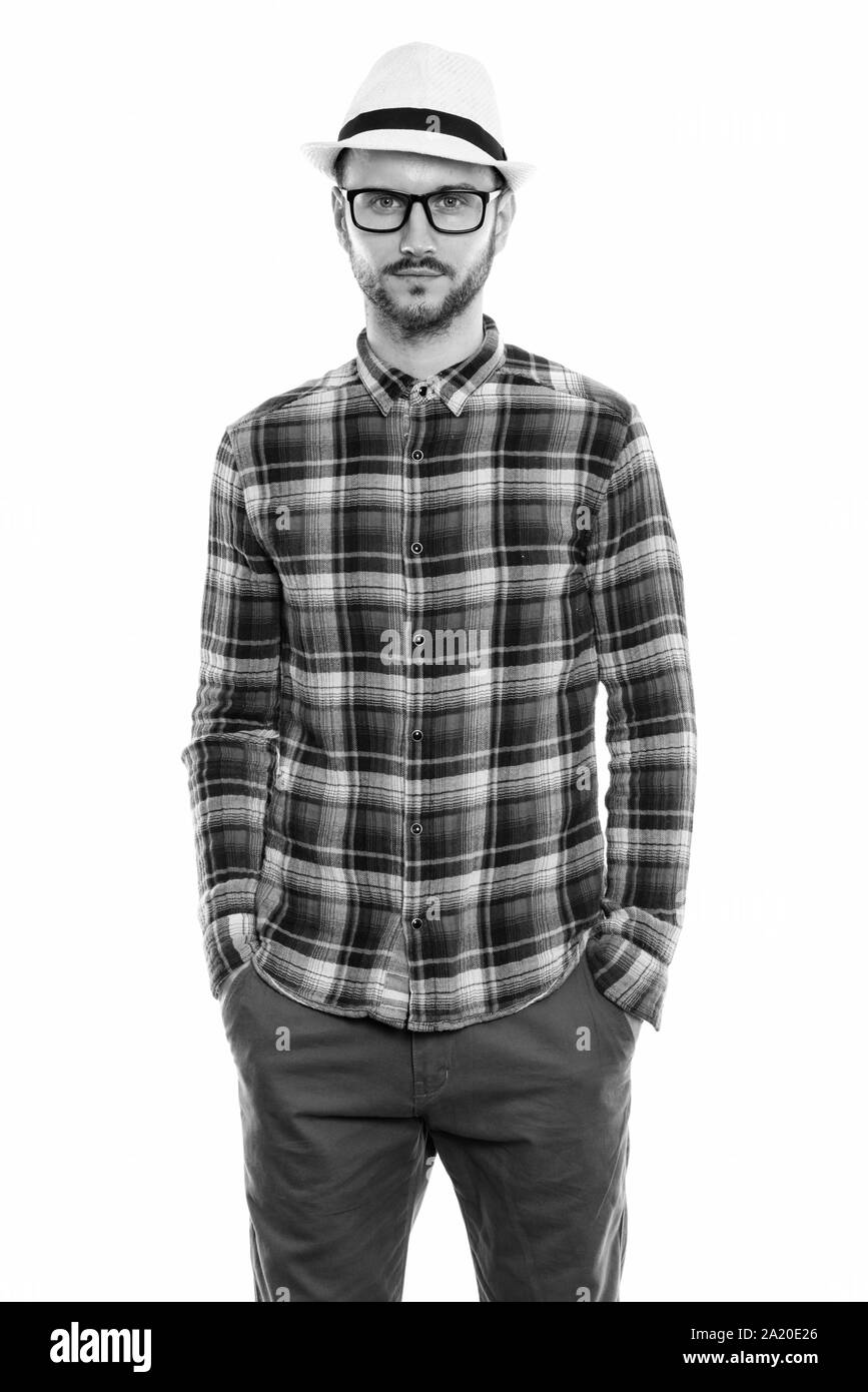 Studio portrait of young handsome man shot in black and white Stock ...