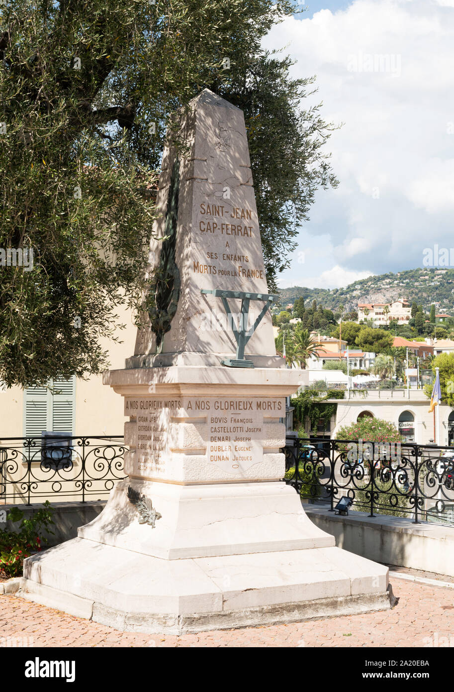 WW1 war memorial at Saint Jean Cap Ferrat, France, Europe Stock Photo
