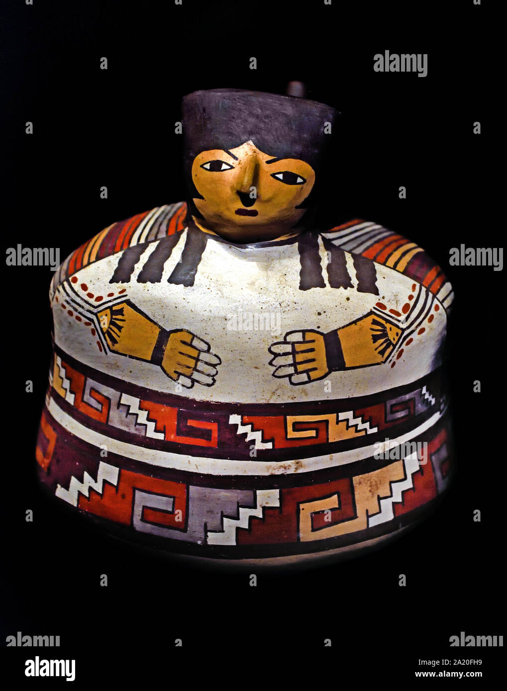 Anthropomorphic vessel from Nazca America - South America - Peru - South Coast - Ica  (Moche civilization) painted red terracotta Ceremonial or funeral Stock Photo