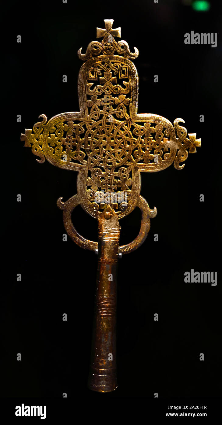 Cross procession.Ethiopia  Amara (state), Shewa (region), Addis Ababa.14th - 15th- 16th century. Copper, Africa, African. Stock Photo