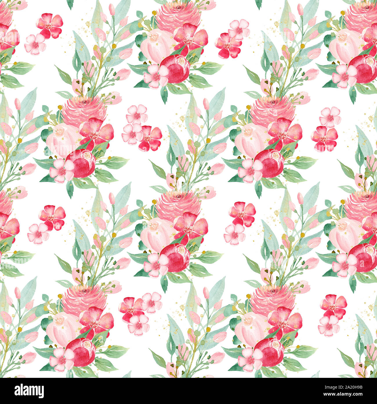 Flourishing spring flowers bouquet seamless watercolor raster pattern ...