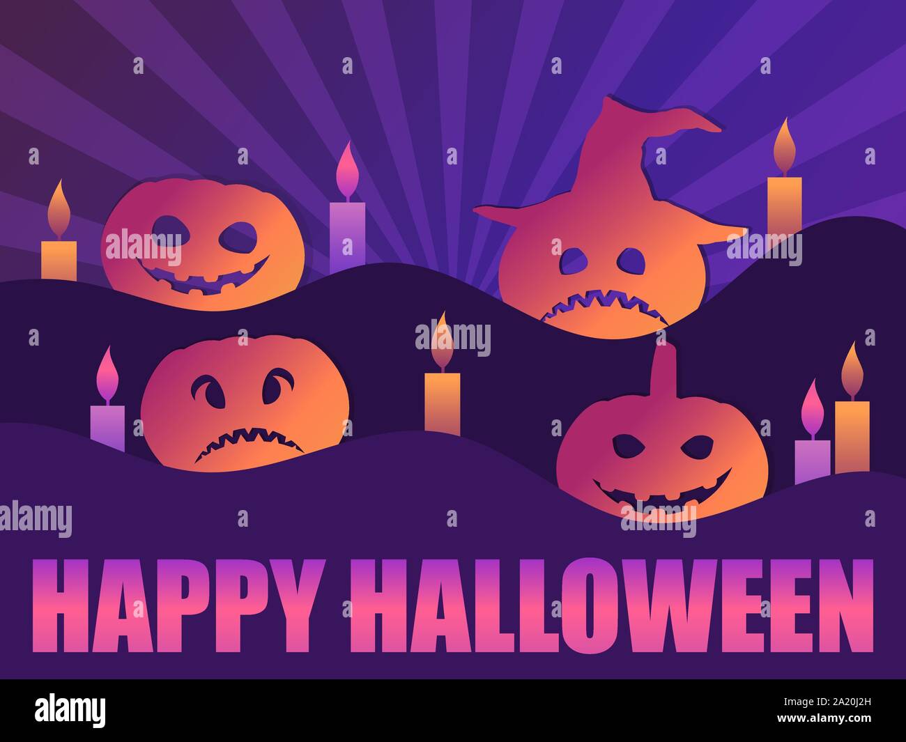 Happy Halloween, October 31st. Greeting card with Scary pumpkins and ...