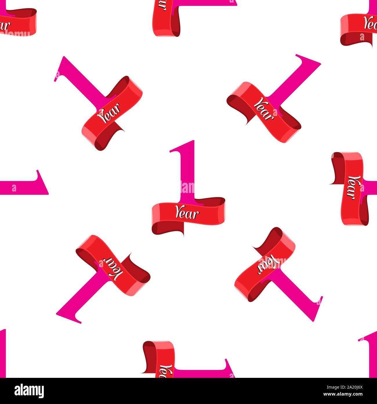 Seamles pattern for 1 year anniversary logo with red ribbon. Flat style ...