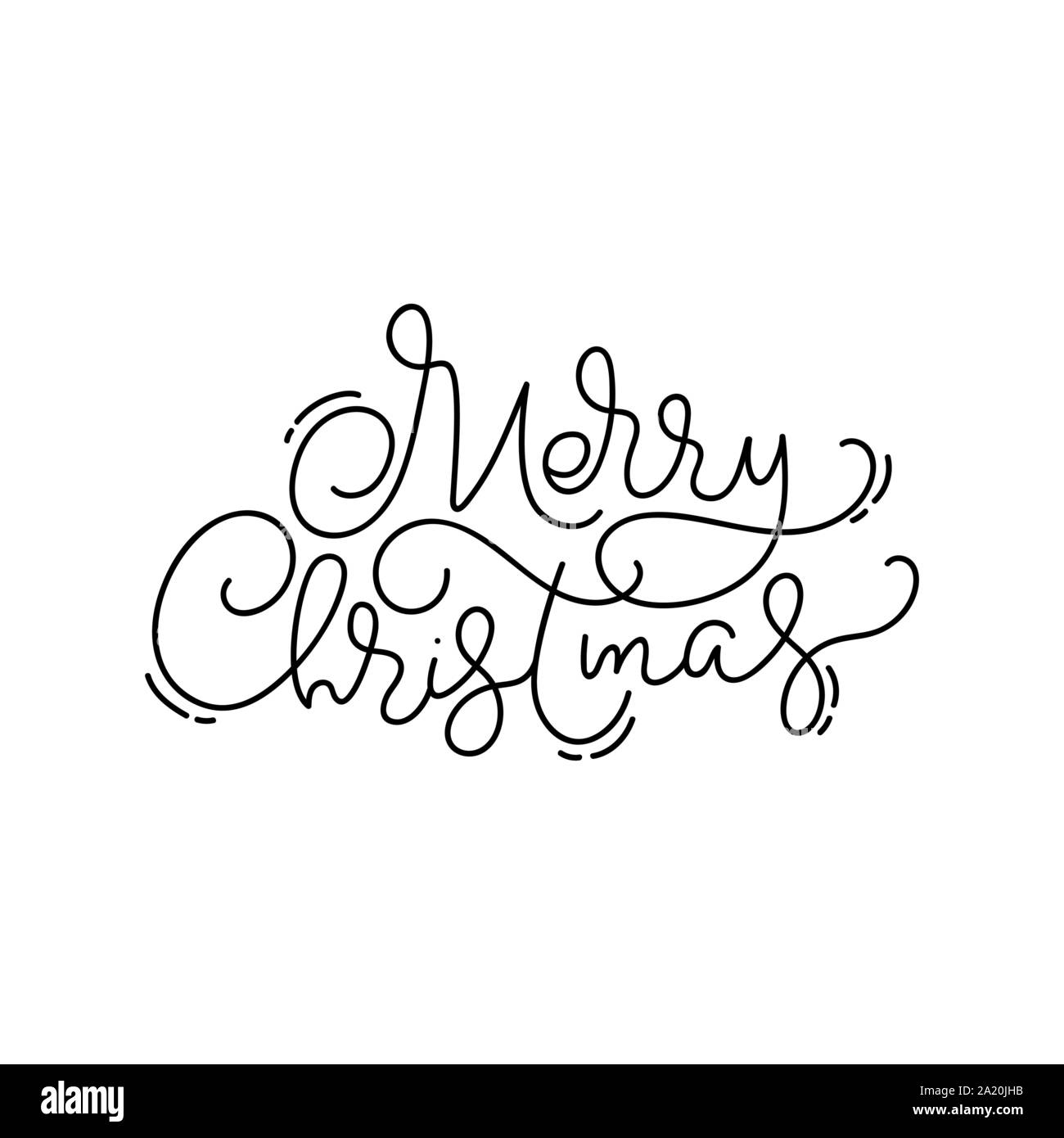Merry Christmas calligraphic hand written monoline text. Xmas holidays lettering for greeting card, poster, modern winter season postcard, brochure Stock Vector