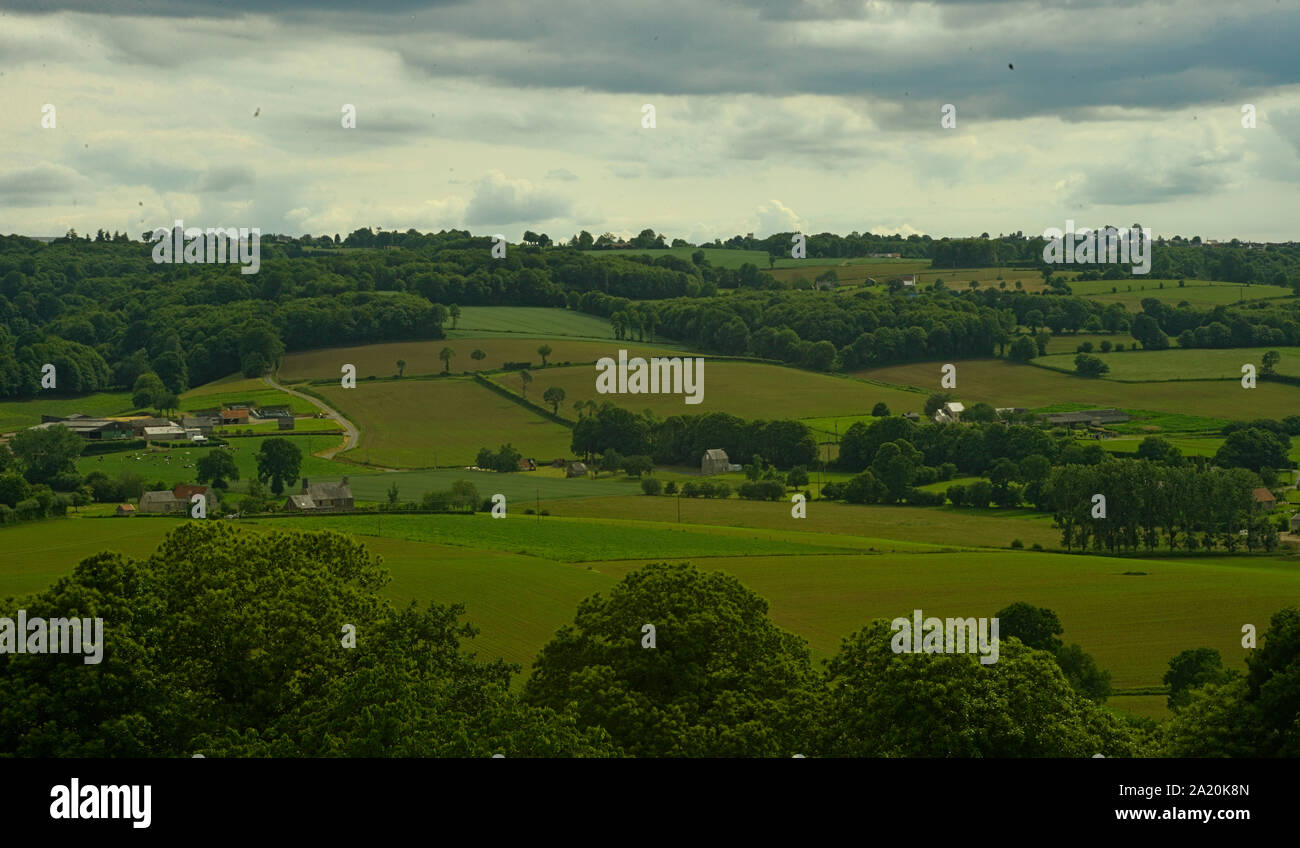 View from the hill on tranquil landscape in rural Normandy Stock Photo
