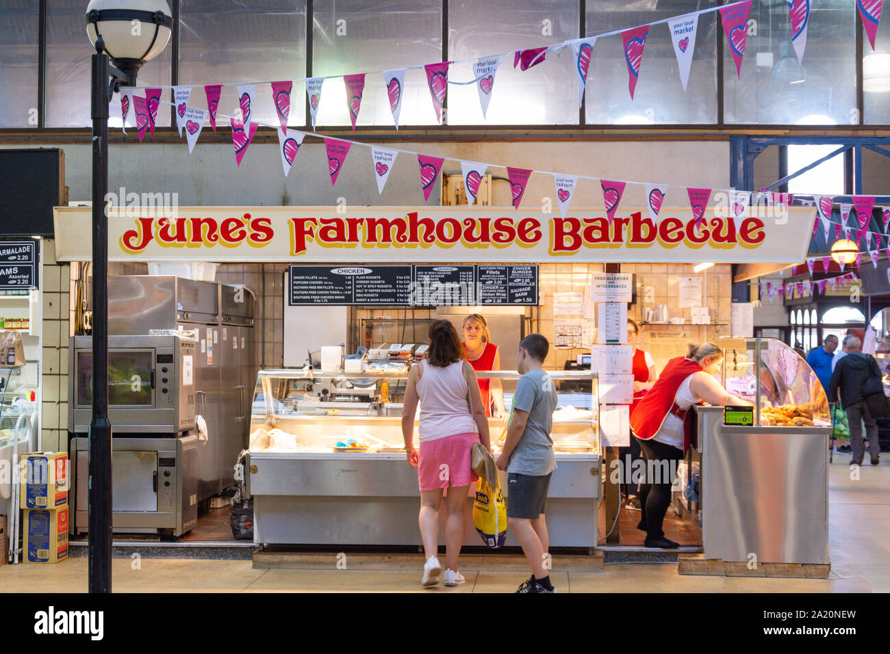 June's Farmhouse Barbeque, Wigan Market Hall, Mesnes Street, Wigan, Greater Manchester, England, United Kingdom Stock Photo