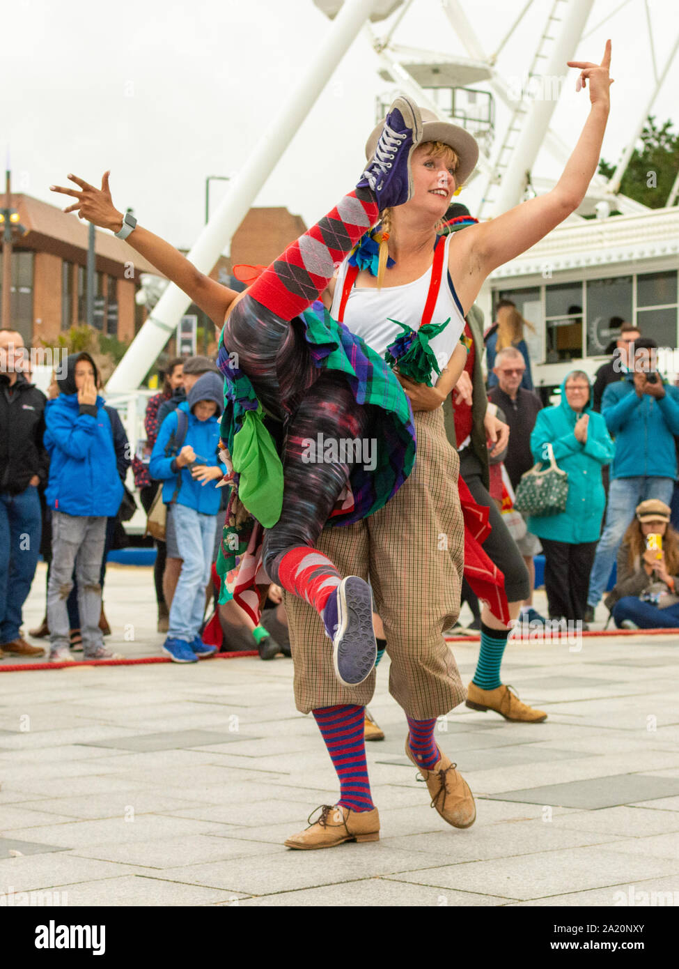 Folk Dance Remixed performing at the Arts by The Sea festival, Bournemouth, Dorset, UK, September 2019. Stock Photo