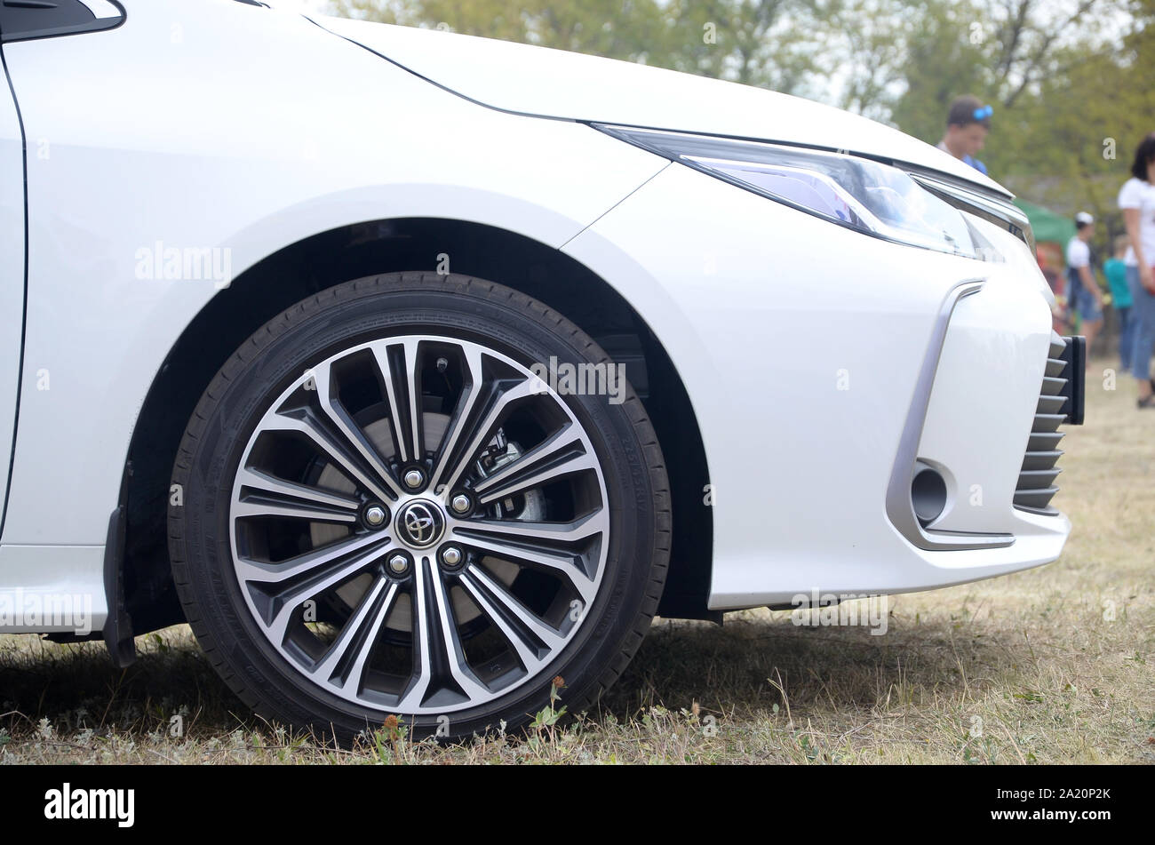 KHARKOV, UKRAINE AUGUST 31, 2019 Toyota corolla wheel with dunlop