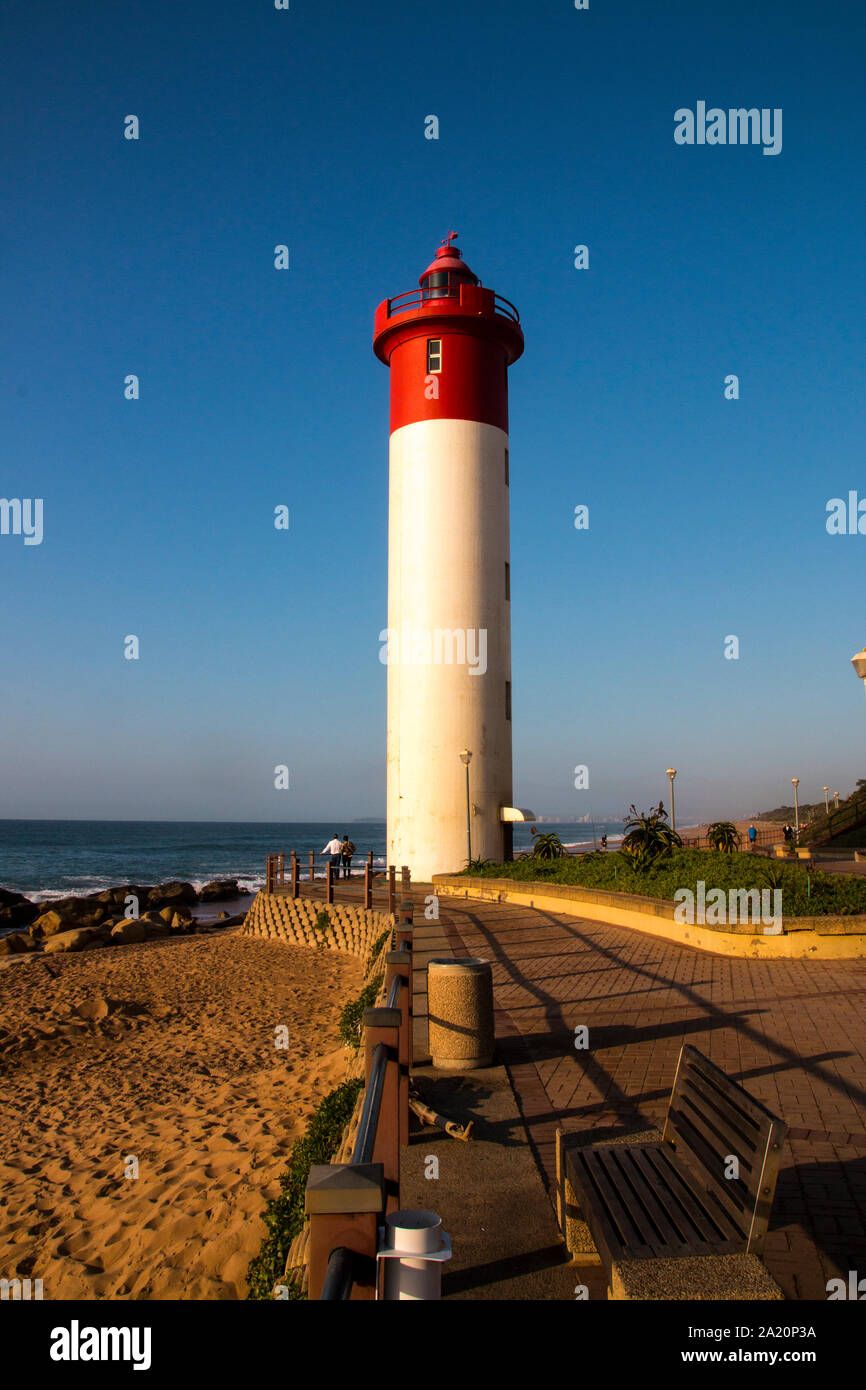The umhlanga lighthouse and seating area as seen from the promenade Stock Photo