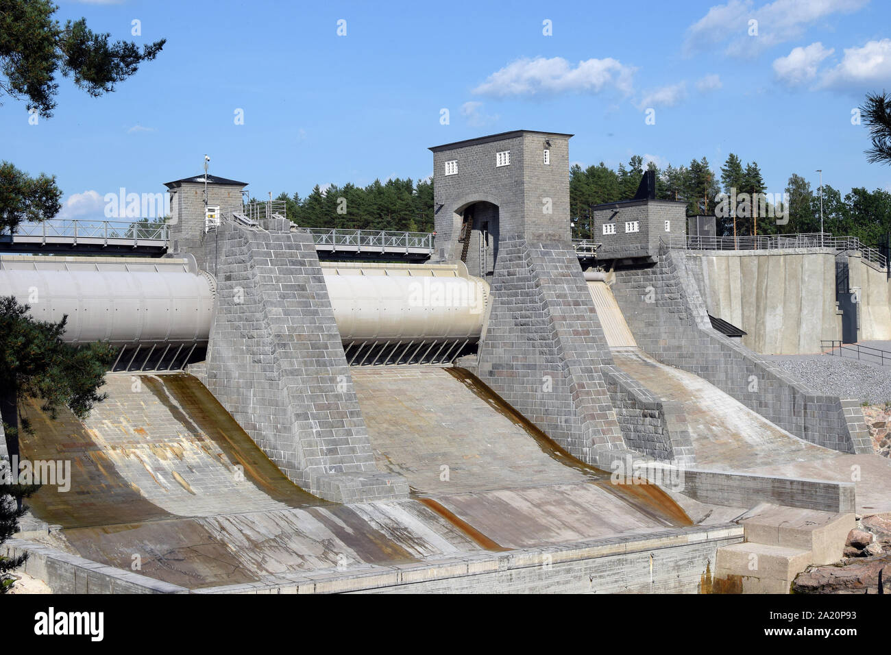 Imatra hydroelectric powerplant dam sluice gates closed Stock Photo