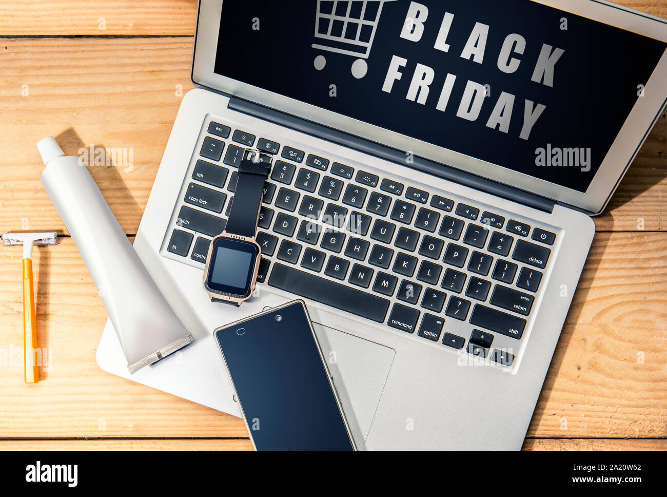 Black Friday Advert On The Laptop Screen On The Desk Black Friday