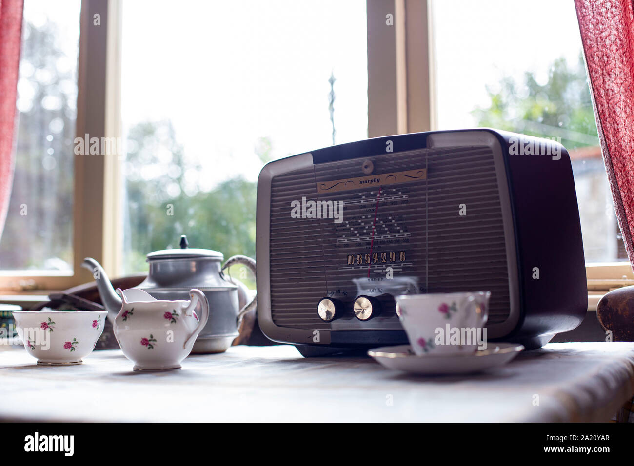 An old style Murphy radio set in a period house at St Fagans National Museum of History. Stock Photo