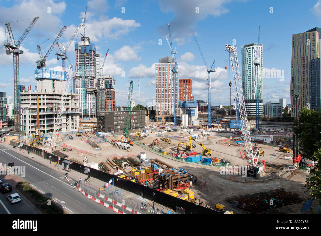 Construction underway of Nine Elms Square on Nine Elms Lane in south