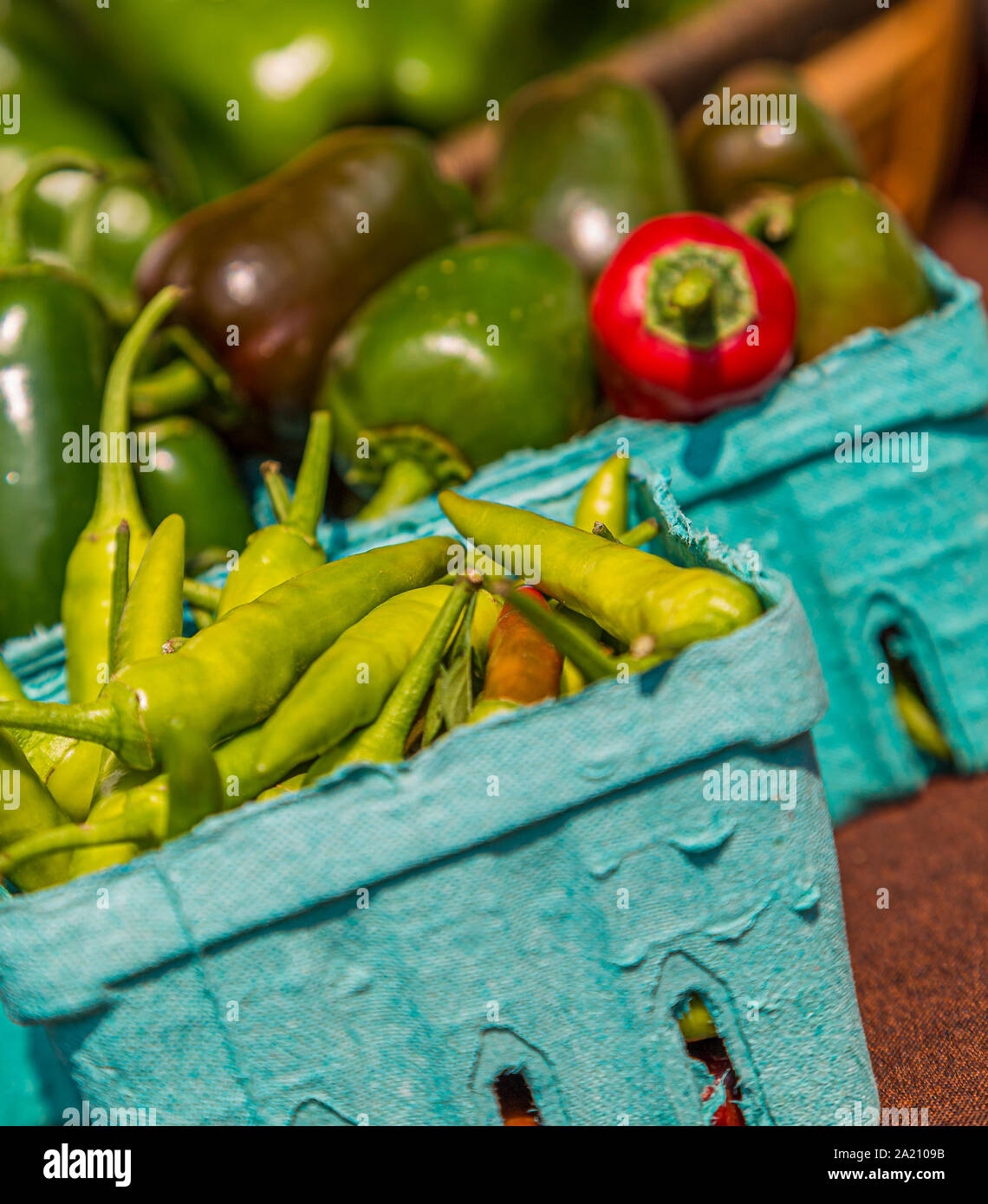 Green and Red Hot Peppers in Market Stock Photo - Alamy