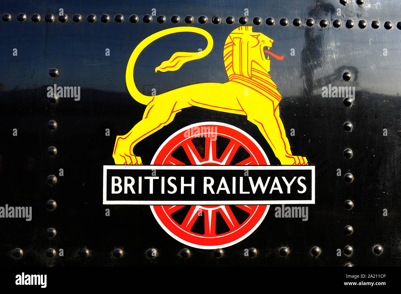 The old British Railways logo on the side of a steam locomotive Stock Photo