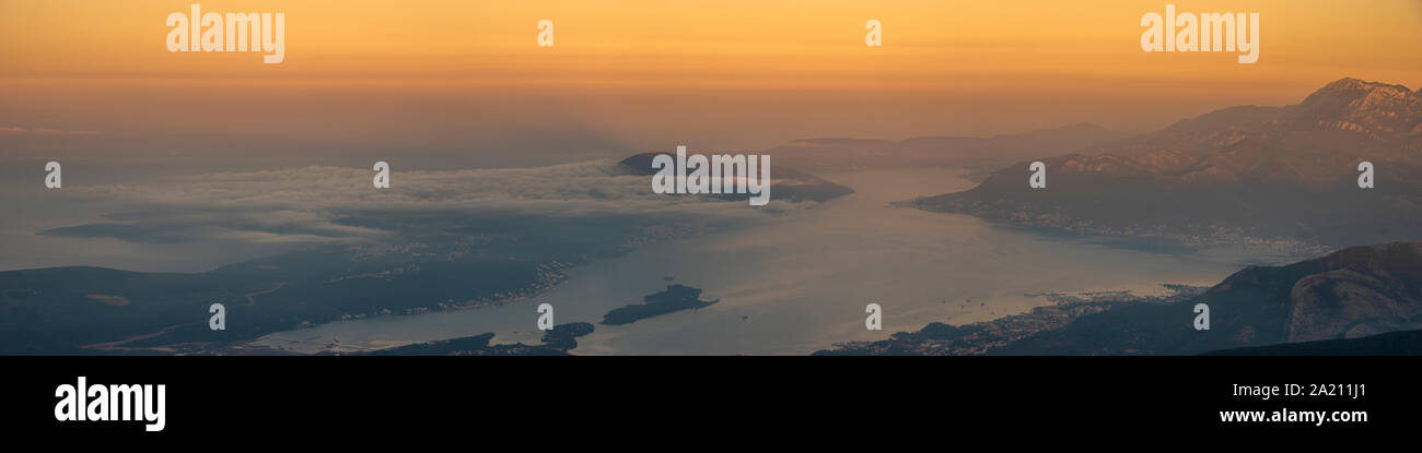 Kotor Bay during sunrise - high resolution panorama Stock Photo