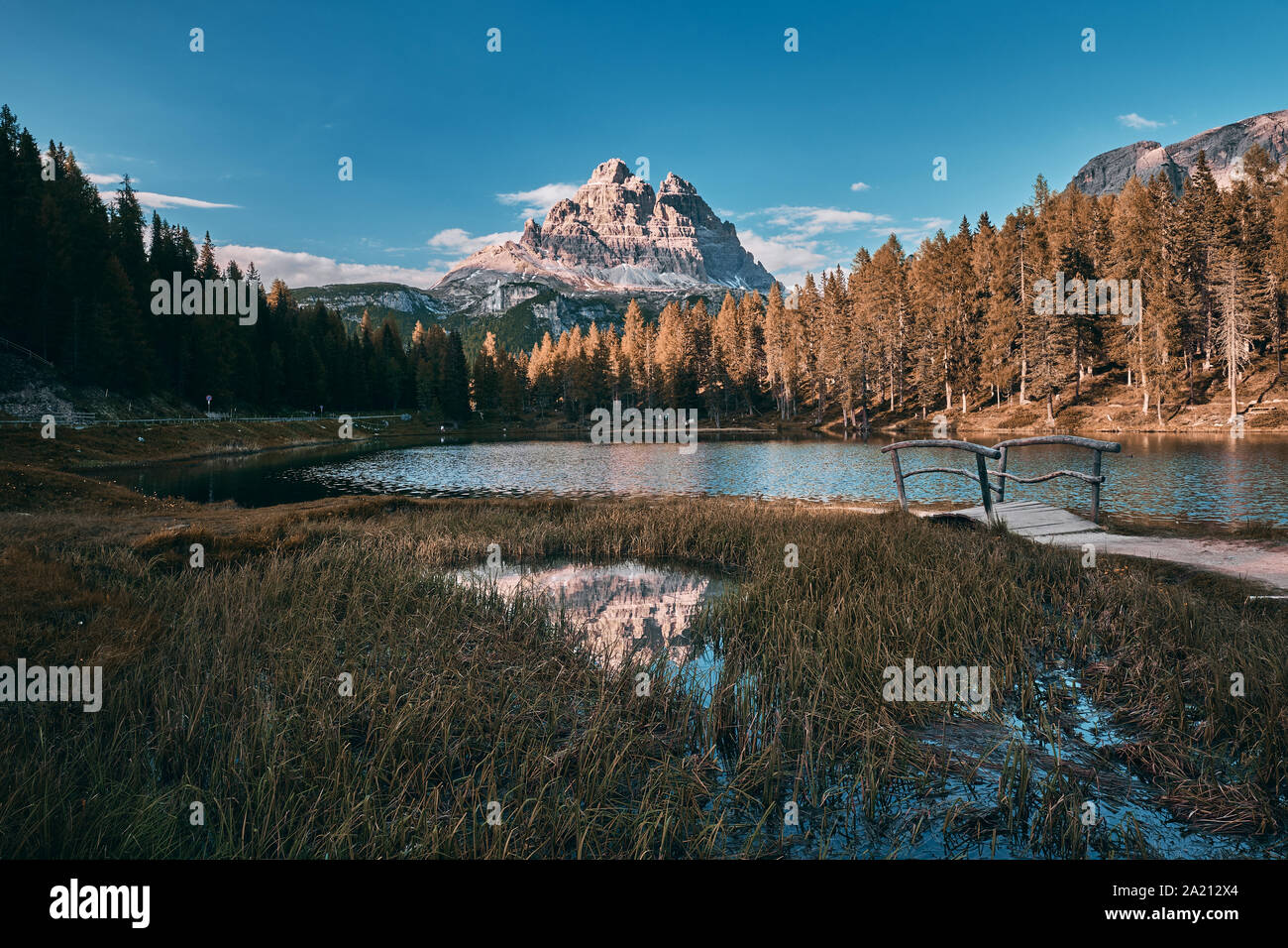 The landscape around lake Antorno (Lago di Antorno). The lake located ...