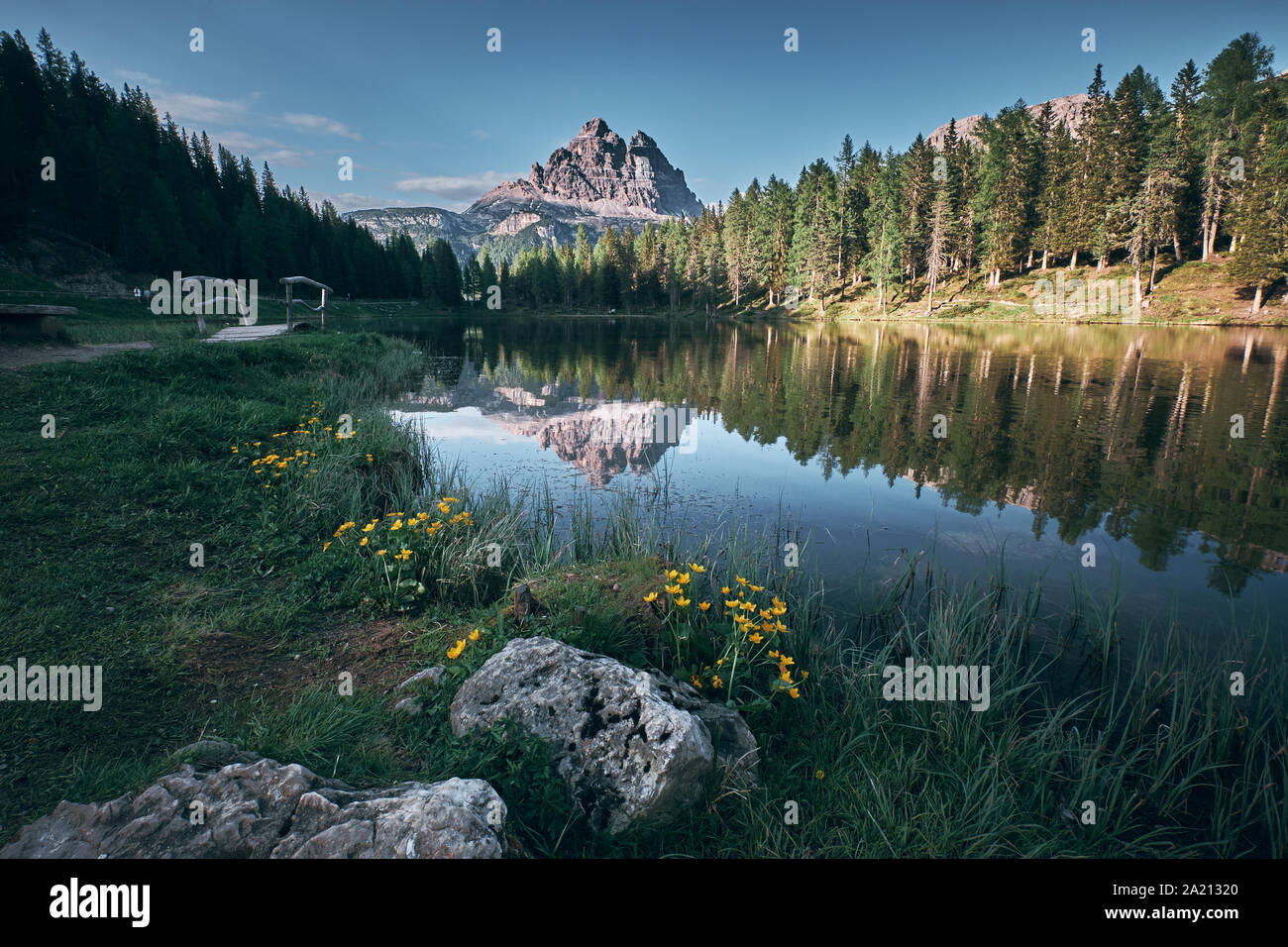 The landscape around lake Antorno (Lago di Antorno). The lake located ...